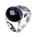 Men's stainless steel ring featuring oval blue sandstone and Yin Yang relief details - US 7 / Steel