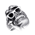 Anillo calavera punk vintage con gafas y detalle de barba en acabado plata antigua - US 7 / Color Acero