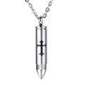 Polished stainless steel bullet necklace with black gothic cross pendant on silver chain - Steel Color