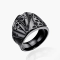 Retro punk titanium steel men's ring with royal flush poker relief design and black finish - US 7 / Black