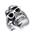 Anillo punk vintage de calavera para hombre con gafas y barba larga en acero plateado - US 7 / Color Acero