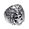 Anillo vintage de calavera de águila para hombre con acabado oxidado y grabados de plumas - US 7 / Color Acero