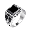 Vintage Freimaurer Ring für Herren aus Edelstahl mit schwarzem Onyx und G-Symbol - US 7 / Silber