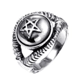 Anello con sigillo retrò in acciaio inossidabile con pentagramma e fascia goffrata - US 7 / Color Acciaio