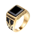 Vintage Freimaurer-Ring vergoldet mit schwarzem Schmuckstein und griechischem Muster - US 7 / Gold