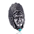 Retro stainless steel Indian chief ring with turquoise stone and antique silver finish - US 7 / Antique Silver