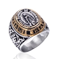 Bague vintage pour hommes avec relief Vierge de Guadalupe en acier bicolore - US 7 / Or & Argent
