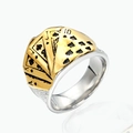 Men's vintage titanium steel poker ring with gold royal flush relief on silver band - US 7 / Two-tone (Gold & Silver)