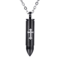 Matte black bullet necklace with silver cross engraving on stainless steel chain - Single Pendant Black