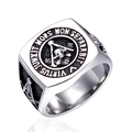Anillo de sello masónico vintage para hombre en acero inoxidable con compás y calavera - US 7 / Color Acero