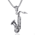 316L stainless steel saxophone pendant necklace with box chain for men in silver finish - Steel Color (Pendant Only (Without Chain))