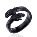 Anello da uomo in acciaio inossidabile nero con mani che si abbracciano su bianco - US 7 / Nero