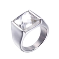 Vintage stainless steel wide ring featuring a large square-cut transparent gemstone - US 7 / Silver White Rhinestone