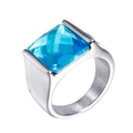 Men's vintage stainless steel signet ring with a large square blue crystal stone - US 7 / Silver Blue Rhinestone