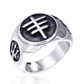 Vintage punk silver stainless steel signet ring with geometric relief and trident carving - US 7 / Gold & Silver