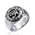 Anillo vintage para hombre de acero de titanio con tótem de Ojo de Horus en plata pulida - US 7 / Color Acero