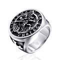 Anillo de sello retro de acero con relieve de San Miguel y acabado de plata antigua - US 7 / Color Acero