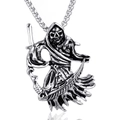 Colgante de segador gótico con calavera y guadaña en cadena de acero inoxidable perlada - Color Acero (Solo Colgante)