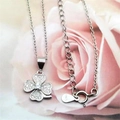Sparkling S925 sterling silver four-leaf clover pendant necklace with cubic zirconia gems - Pendant with Cross Chain / 925 Sterling Silver White Gold Plated