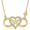 Golden infinity heart pendant necklace with shimmering diamonds and delicate chain for women - Full S925 Sterling Silver / Gold