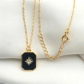 Collana a catena dorata con pendente rettangolare nero e zircone centrale brillante - Argento Sterling S925 Completo / Oro