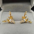 Elegant gold S925 silver reindeer stud earrings with crystal teardrop zircon and tiny stones - Full S925 Sterling Silver / Gold
