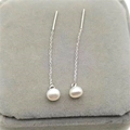 Orecchini a filo in argento sterling S925 con perle d'acqua dolce naturali per donne - Argento Sterling S925 Completo / Bianco