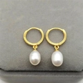Elegant S925 sterling silver gold-plated hoop earrings with teardrop freshwater pearls - Full S925 Sterling Silver / Gold