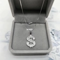 Collana con ciondolo a dollaro in argento S925 hip hop con cristalli in scatola grigia - Ciondolo con Catena Veneziana