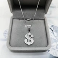Pendente segno del dollaro in argento S925 con zirconi brillanti su velluto grigio - Pendente con Catena a Croce