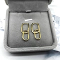 Elegant S925 silver gold-plated double oval link drop earrings displayed on a grey velvet box - Full 925 Sterling Silver / Gold