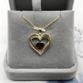 Golden S925 silver necklace featuring a double heart pendant with red zircon and engraving - Gold Plated 925 Silver / Gold (Cross Chain)