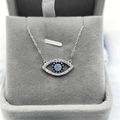 S925 Sterling silver evil eye necklace with blue zircon pendant in a grey jewelry box - White Gold