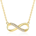 Elegante goldene Unendlichkeitshalskette mit funkelnden Kristallen an einer O-Kettenglied - Vollständiges 925 Sterling Silber / Gold