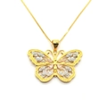 Elegante ciondolo a farfalla in argento sterling S925 con ali filigranate tricolore - Argento Sterling 925 Bicolore / Ciondolo con Catena Veneziana