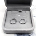 S925 sterling silver bamboo hoop earrings with diamonds and grey velvet jewelry box - Full 925 Sterling Silver / White Gold
