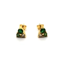 Orecchini a lobo in argento S925 dorato con zirconi verdi e bianchi a forma di triangolo - Argento Sterling S925 Placcato Oro / Zirconia Bianca E Verde (ED140)