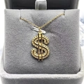 S925 Sterling Silber Hip Hop Dollarzeichen Anhänger mit Zirkonia auf Goldkette - Vollständiges 925 Sterling Silber / Gold