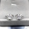 Pendientes de flor de camelia de plata 925 con circonitas cúbicas brillantes - Plata de Ley 925 Completa / Oro Blanco