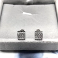 Orecchini a perno quadrati in argento 925 con zirconi bianchi e pavé di micro cristalli - Argento Sterling 925 Completo / Oro Bianco