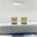 Square S925 sterling silver stud earrings with sparkling cubic zirconia in gold finish - Full 925 Sterling Silver / Gold