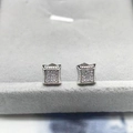 Minimalist S925 sterling silver square stud earrings with pave set zircon stones for women - Full 925 Sterling Silver / White Gold