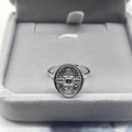 S925 sterling silver shield ring with oval face and square green gemstone center - Adjustable Open / White Gold