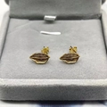 Elegant gold S925 sterling silver leaf stud earrings with detailed leaf vein textures - Full 925 Sterling Silver / Gold