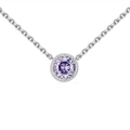 Detail of sterling silver necklace with a purple birthstone in a rope textured frame - 40+5cm / June