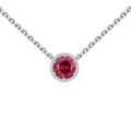 Macro detail of 925 sterling silver necklace with red zircon pendant and vintage engraving - 40+5cm / July