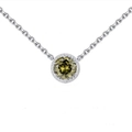Macro shot of 925 sterling silver necklace featuring an olive green zircon pendant detail - 40+5cm / August