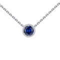 Close-up of a 925 sterling silver necklace featuring a dark blue zircon pendant set in silver - 40+5cm / September