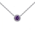Elegante collana in argento sterling 925 con pendente tondo in zircone viola su bianco - 40+5cm / Febbraio