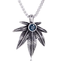 Collana con pendente a foglia d'acero retrò con gemma blu e catena in acciaio - Ciondolo Strass Blu Solo (Senza Catena)